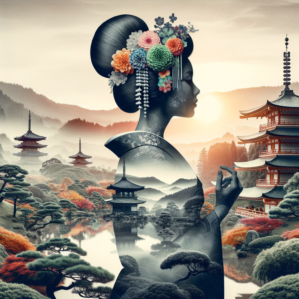 Silhouette of Woman in Traditional Attire Against Landscape