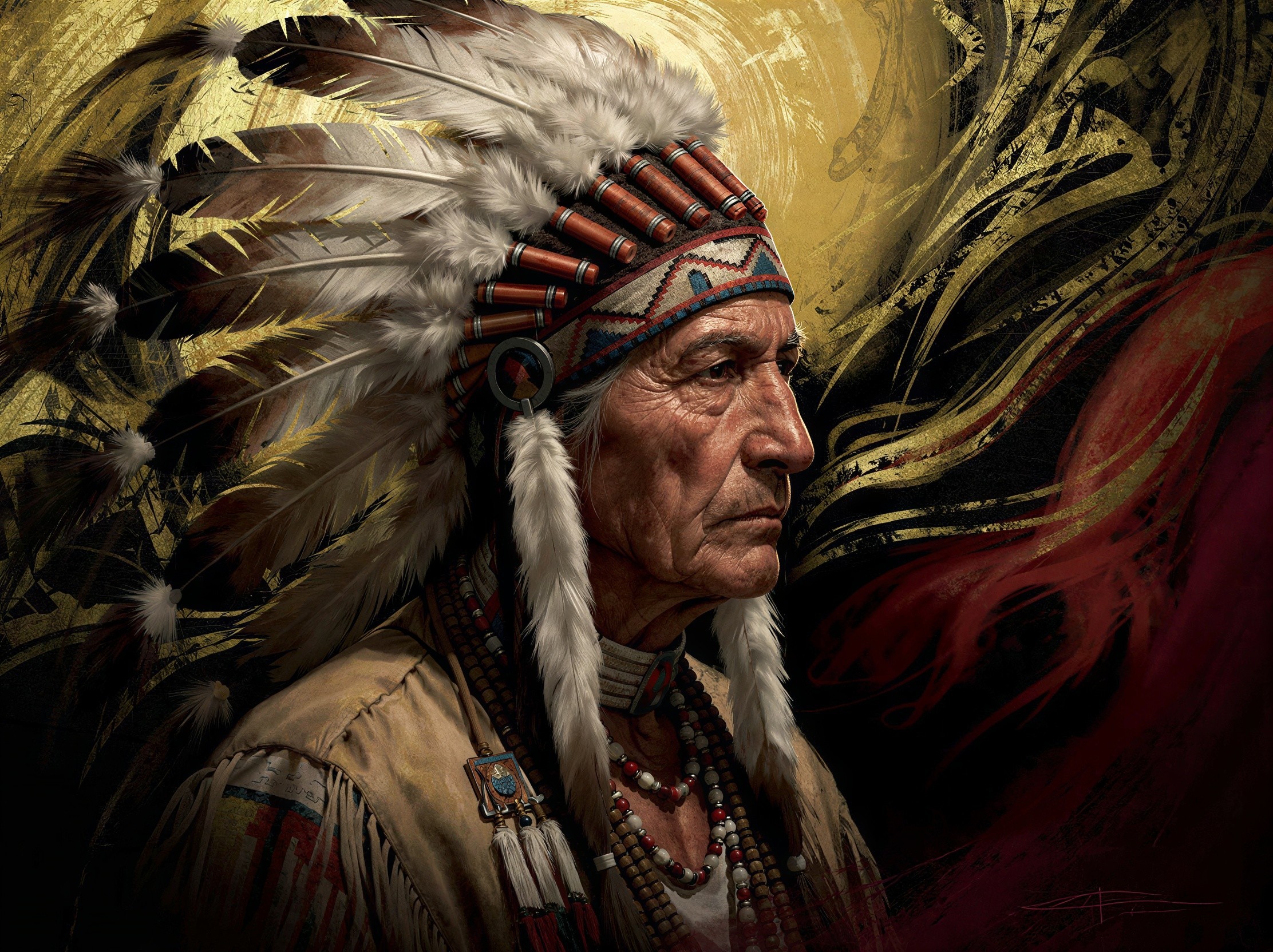 Detailed Portrait of Elderly Native American Man