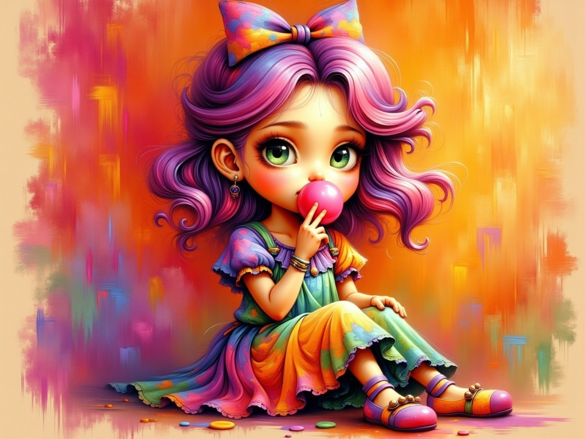 Whimsical Illustration of a Colorful Young Girl