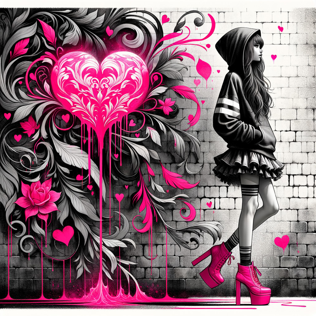 Stylish Figure in Black Hoodie Against Graffiti Wall