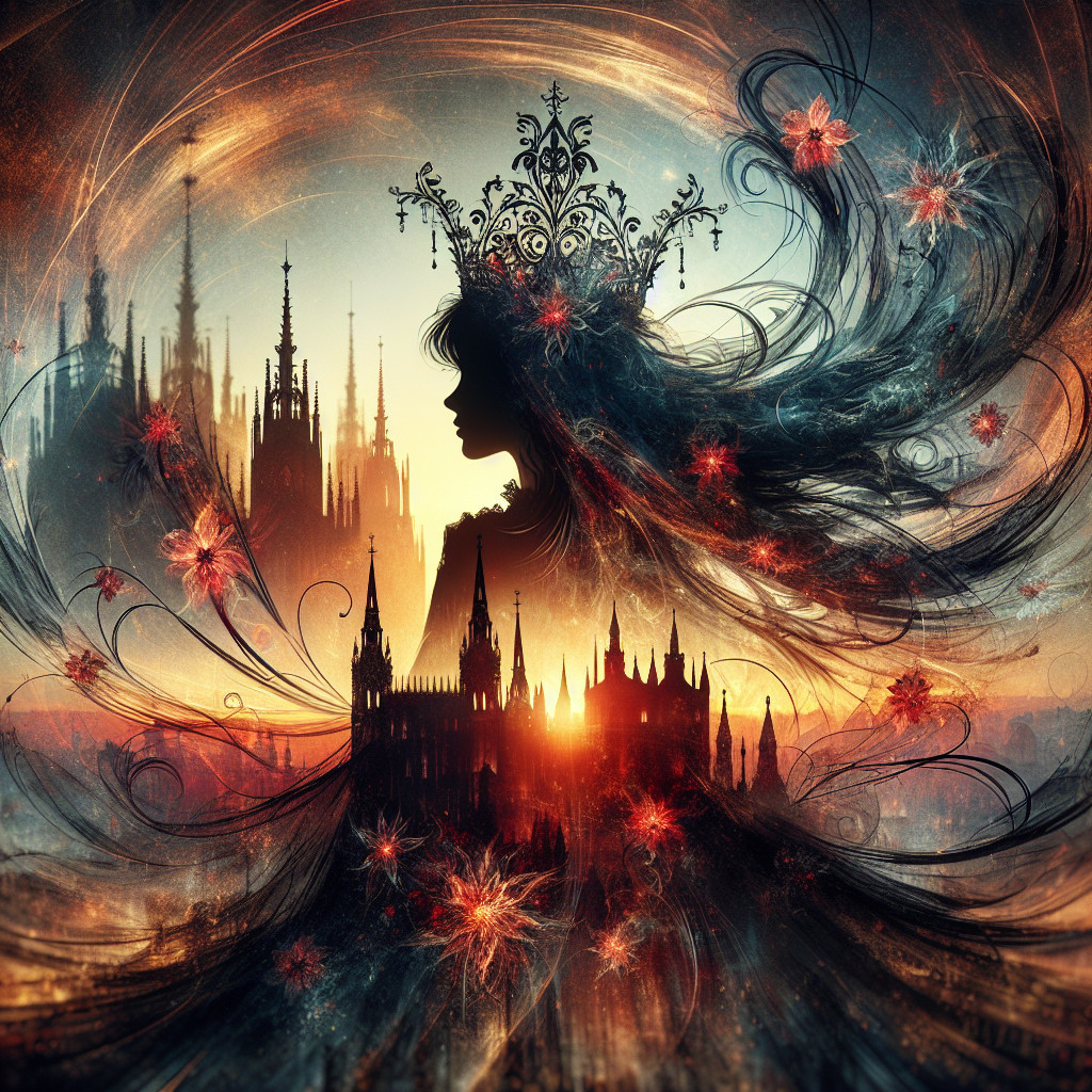 Silhouette of a Woman in a Fantastical Skyline