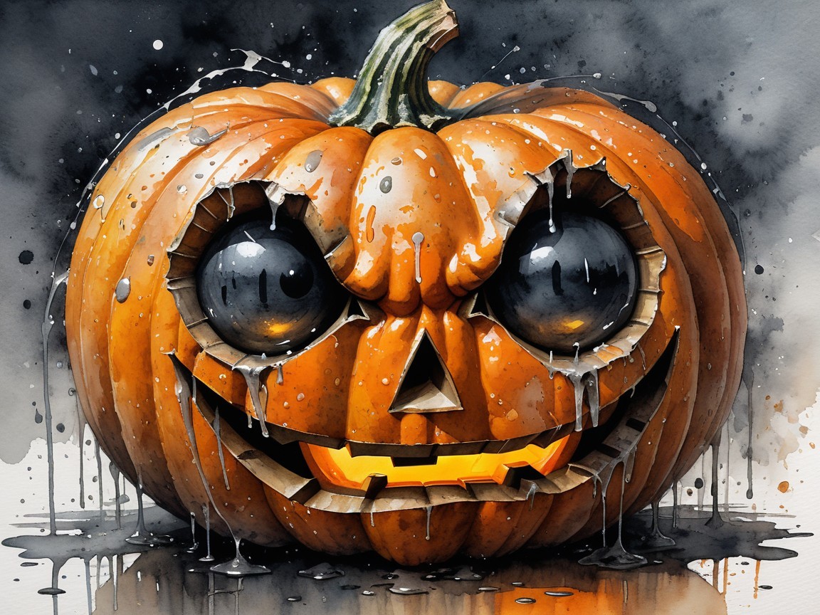 Mischievous Pumpkin with Eerie Features for Halloween
