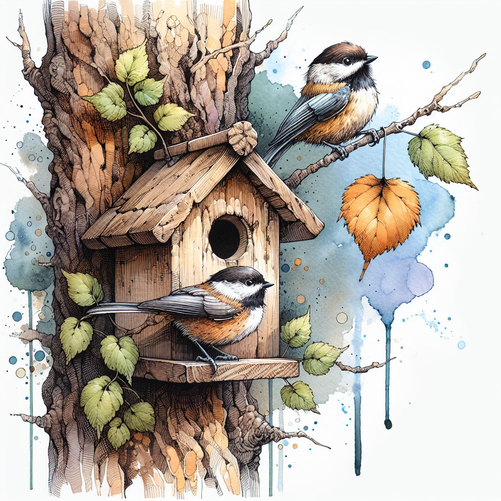 Watercolor Illustration of Black-Capped Chickadees