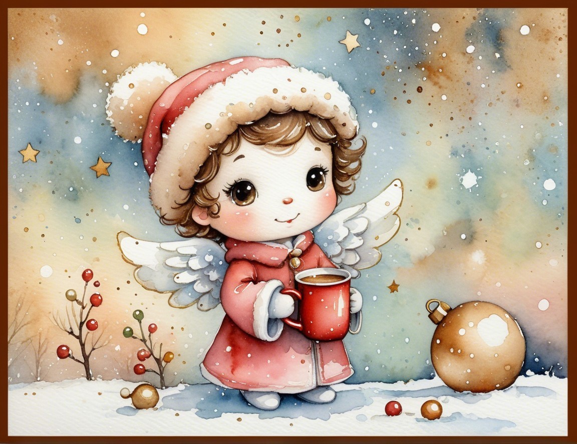 Whimsical Illustration of an Angelic Child in Snow