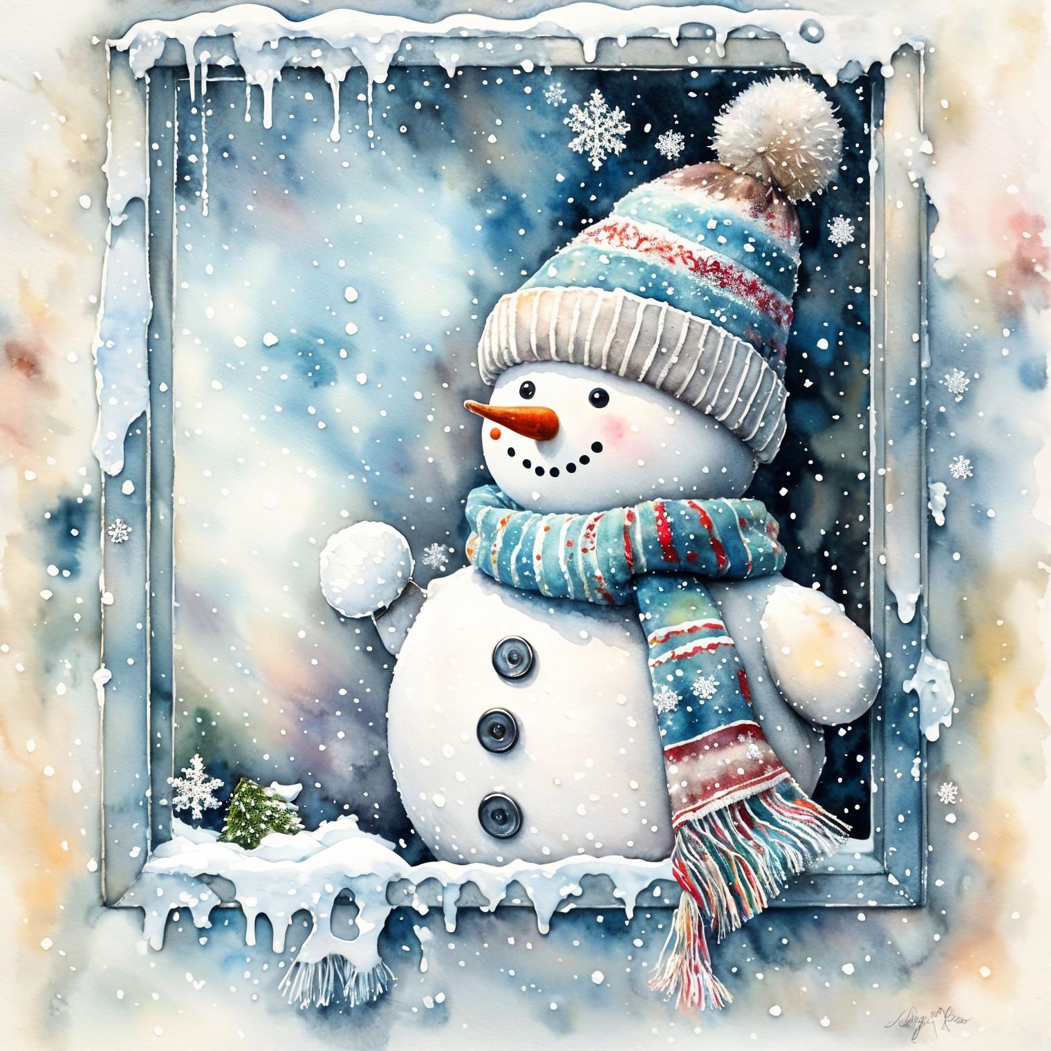 Cheerful Snowman in a Festive Winter Scene