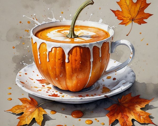 Whimsical Pumpkin-Shaped Cup Filled with Soup