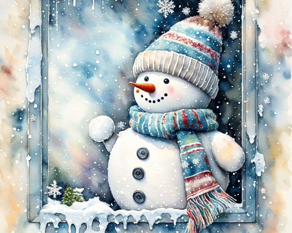 Cheerful Snowman in a Festive Winter Scene