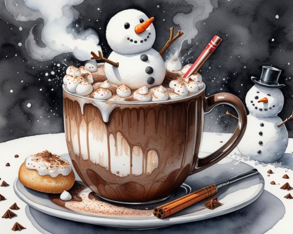 Whimsical Hot Chocolate Mug with Marshmallow Snowman