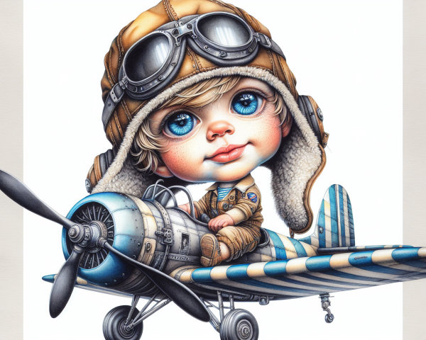 Whimsical Child Aviator on Toy Airplane Illustration