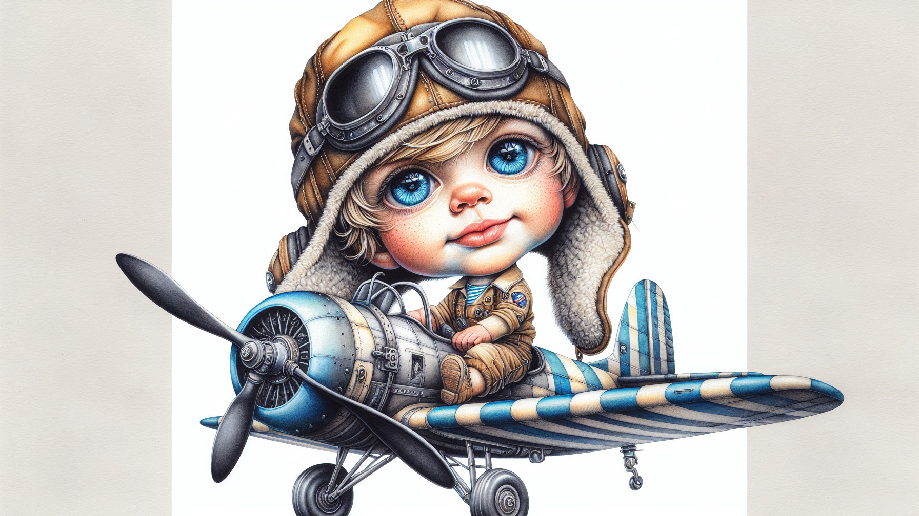 Whimsical Child Aviator on Toy Airplane Illustration