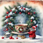 Winter Scene with Mouse in Sweater and Teacup