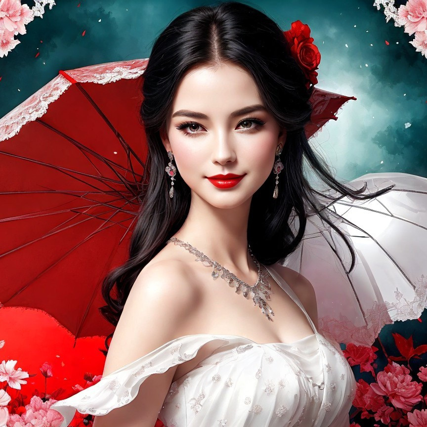 Portrait of a woman in a white gown with a parasol