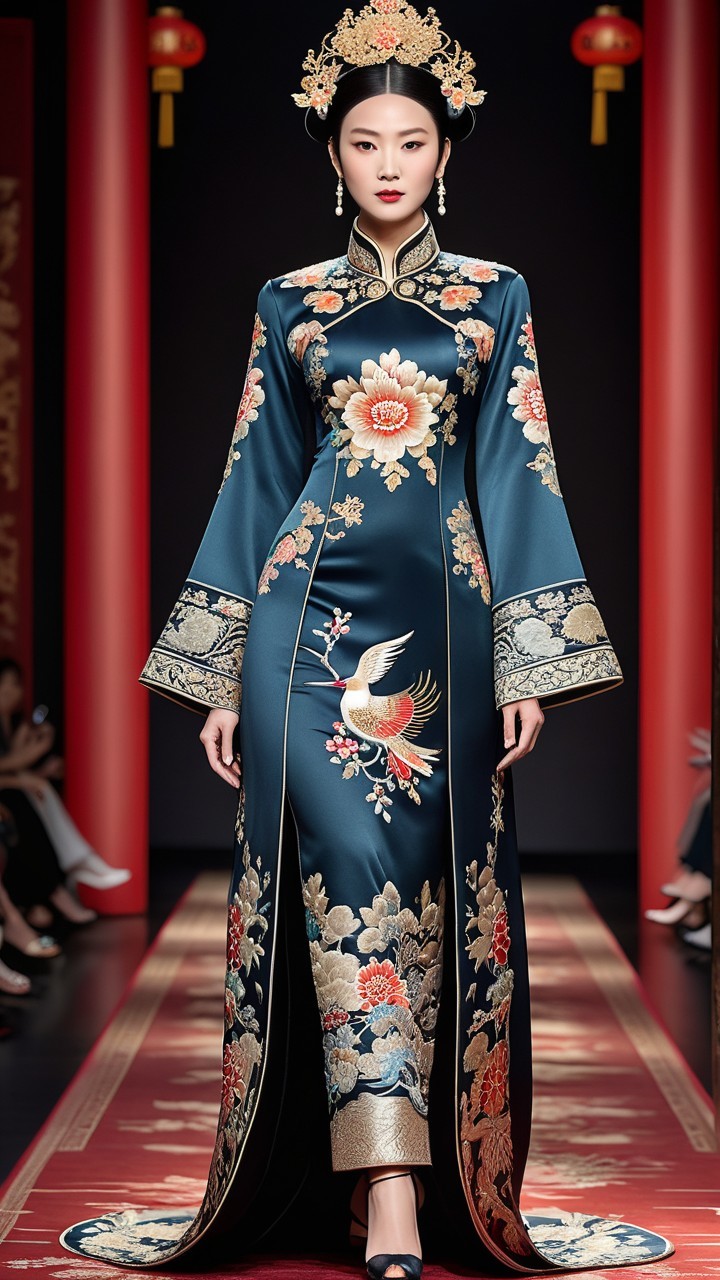 Intricately Designed Dress with Chinese Motifs on Runway
