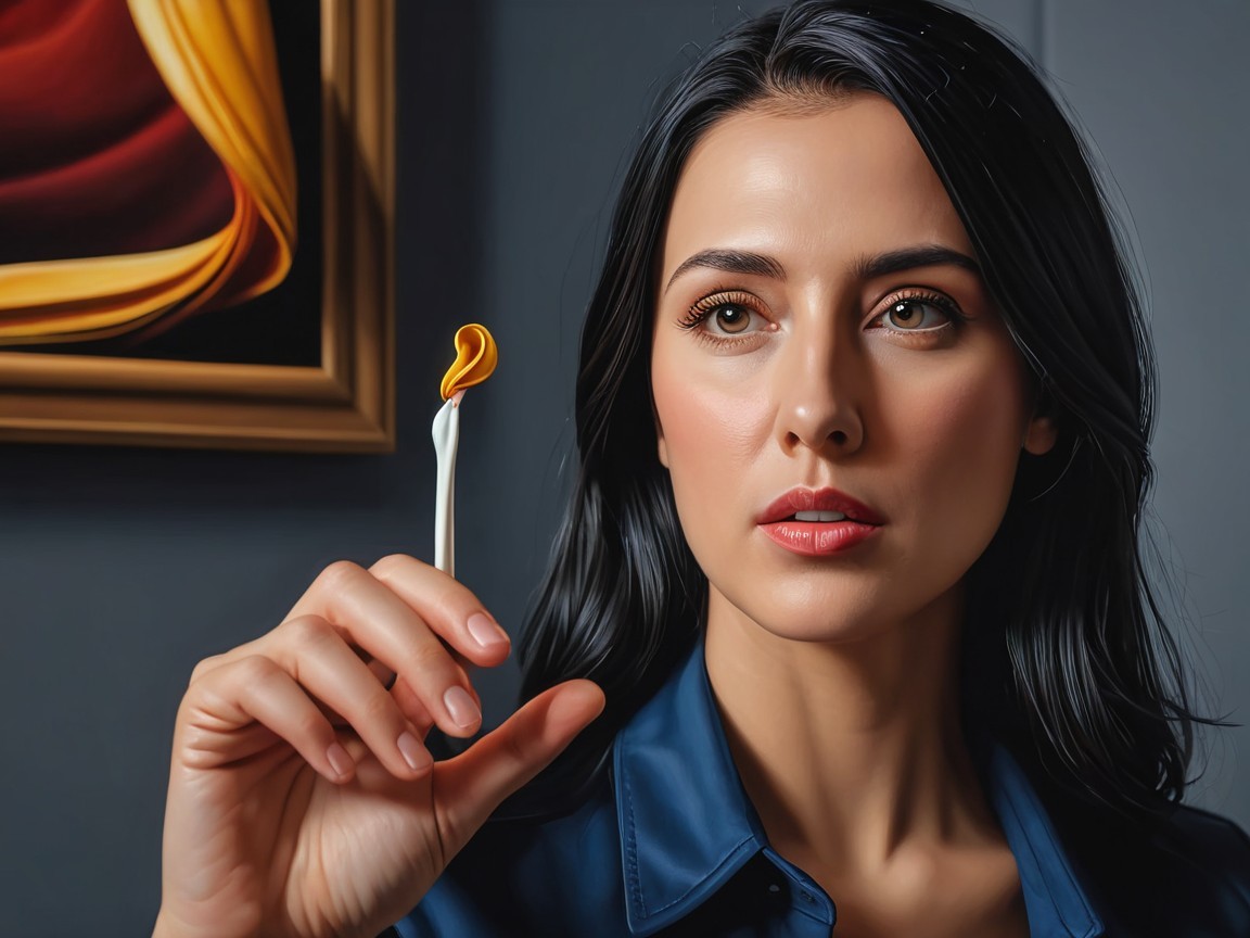 Woman with Long Black Hair Holding a Matchstick