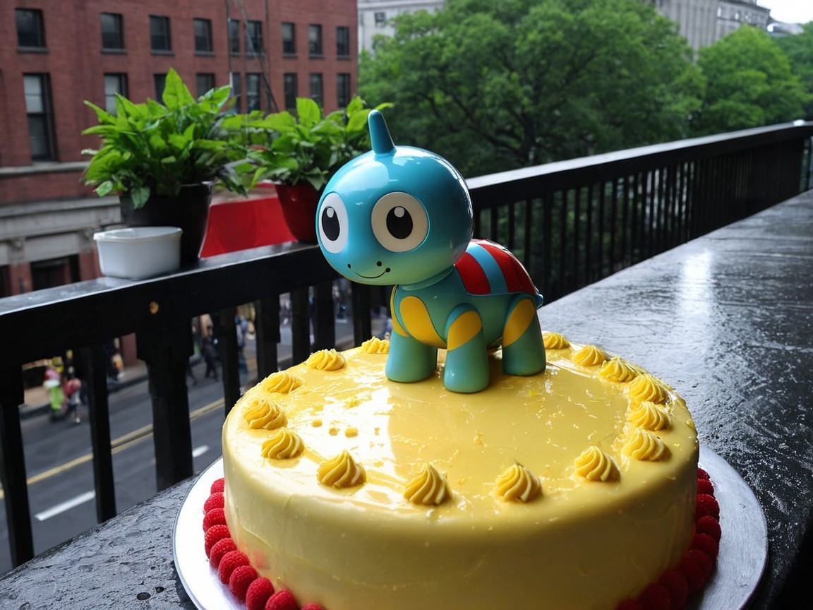 Vibrant Yellow Cake with Cartoon Insect Decoration