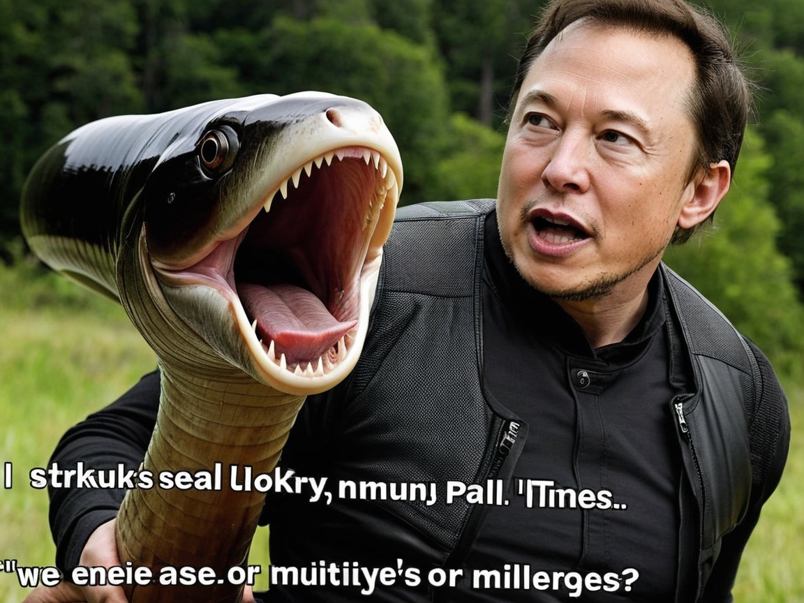 Man Holds Cartoonish Snake with Humorous Dialogue