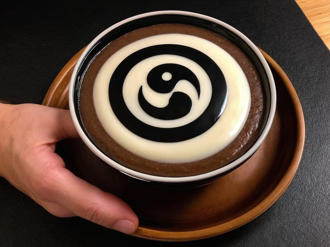Elegant Dark Dessert with Yin-Yang Design in Bowl