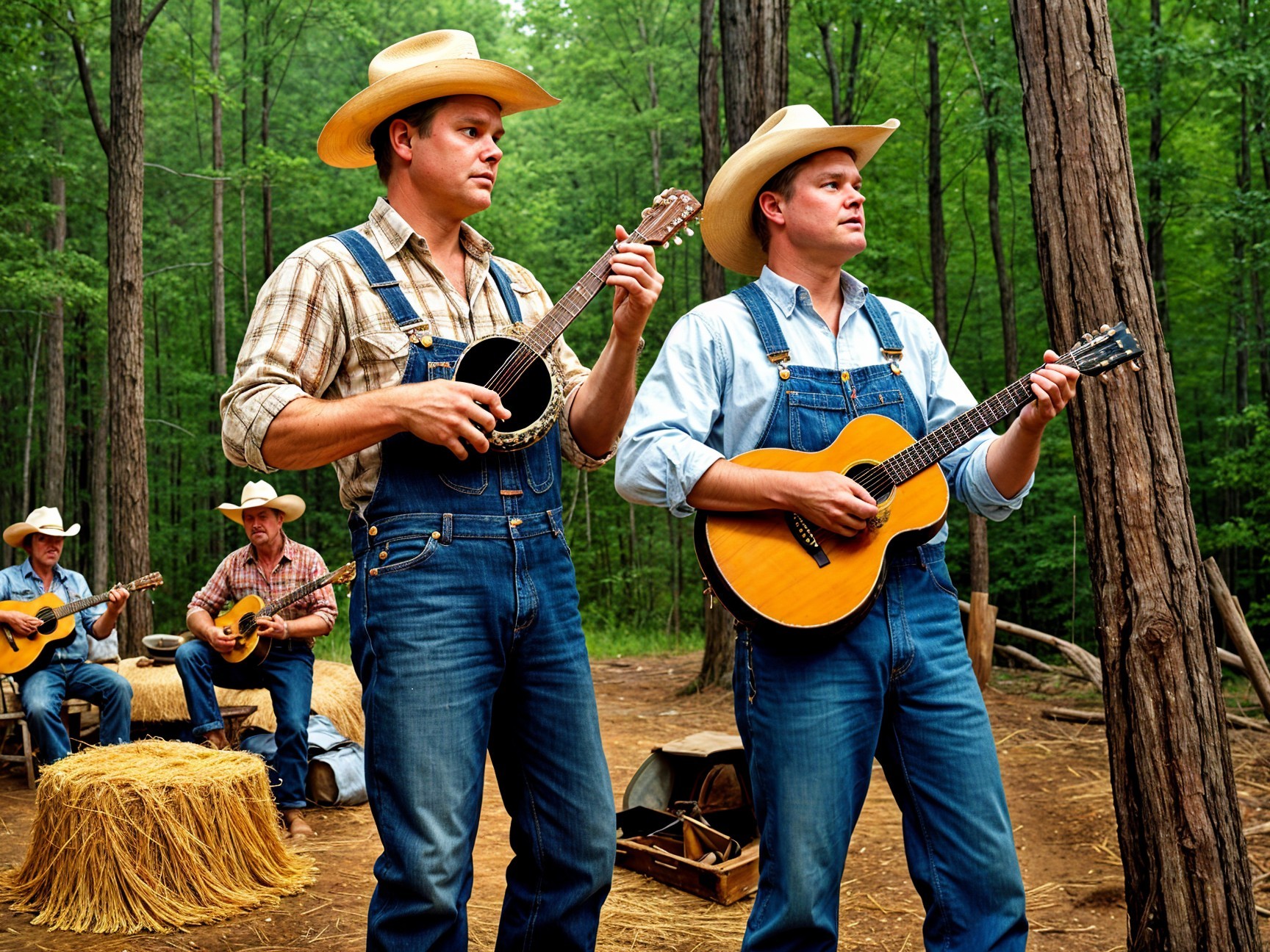 Country Musicians Perform in a Wooded Setting