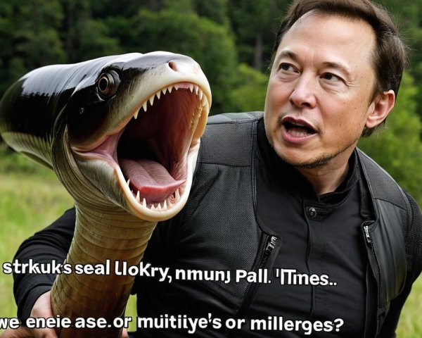 Man Holds Cartoonish Snake with Humorous Dialogue