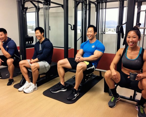 Group of Four Smiling in Modern Gym Setting