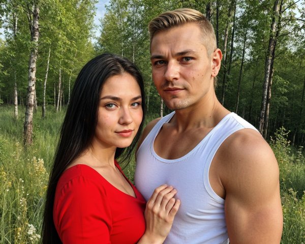 Couple in Forest Surrounded by Lush Greenery