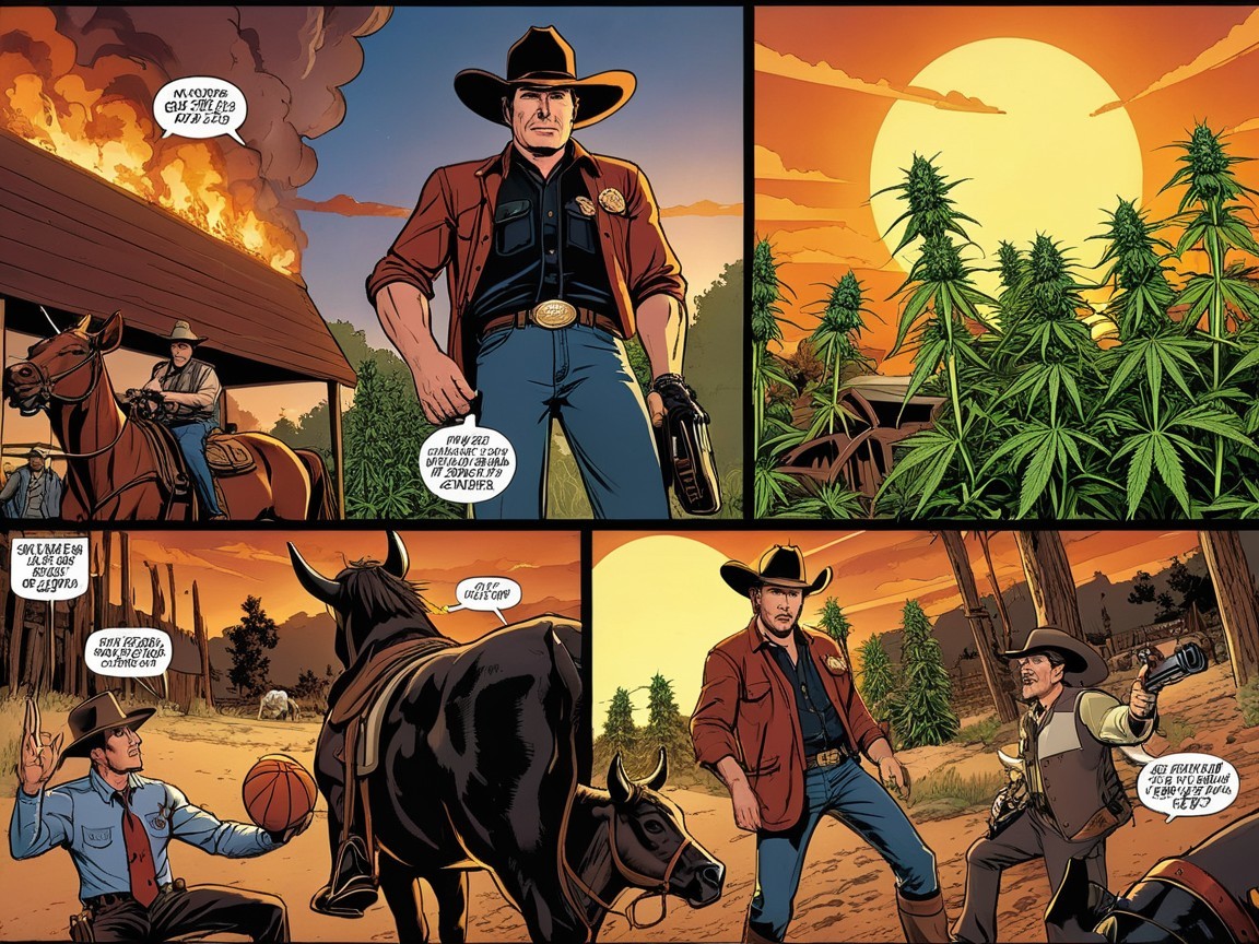 Rugged Sheriff in Sunset Landscape with Cowboy Characters