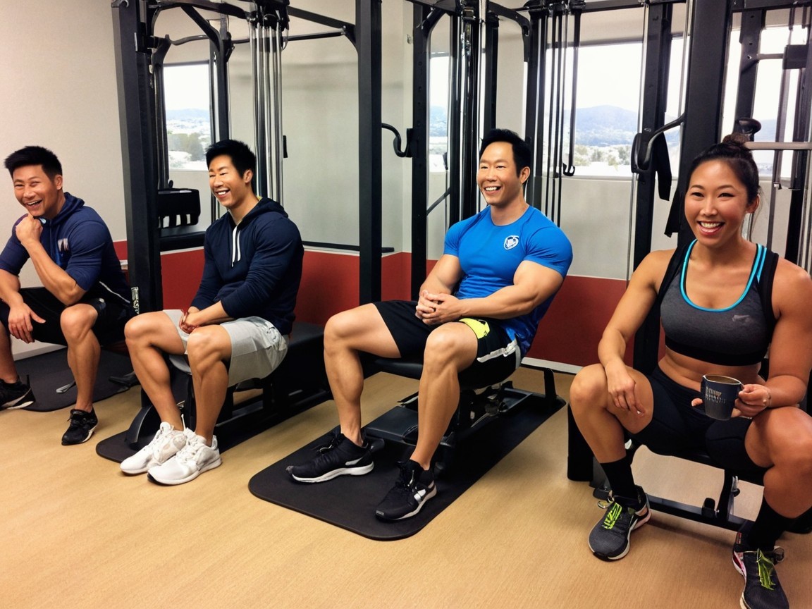 Group of Four Smiling in Modern Gym Setting
