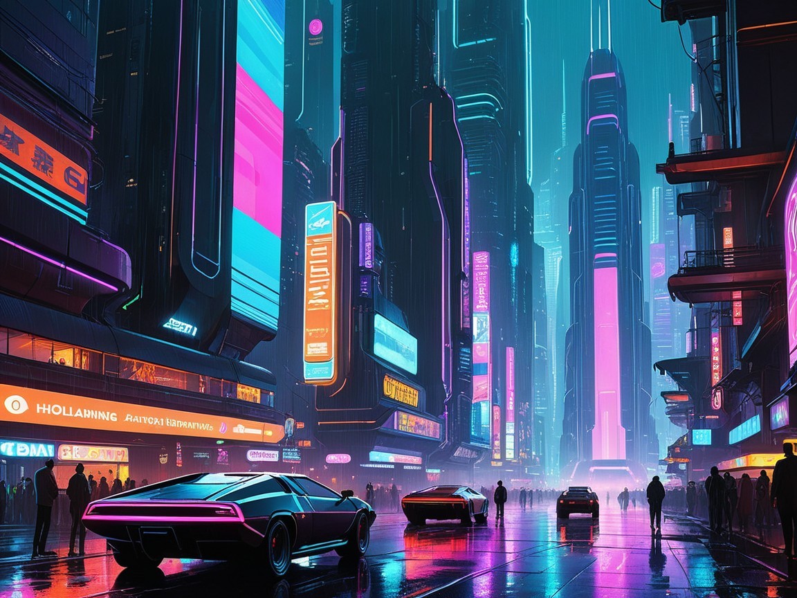 Vibrant Cyberpunk Cityscape with Neon Illuminations