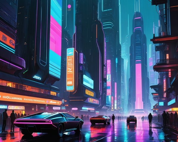Vibrant Cyberpunk Cityscape with Neon Illuminations