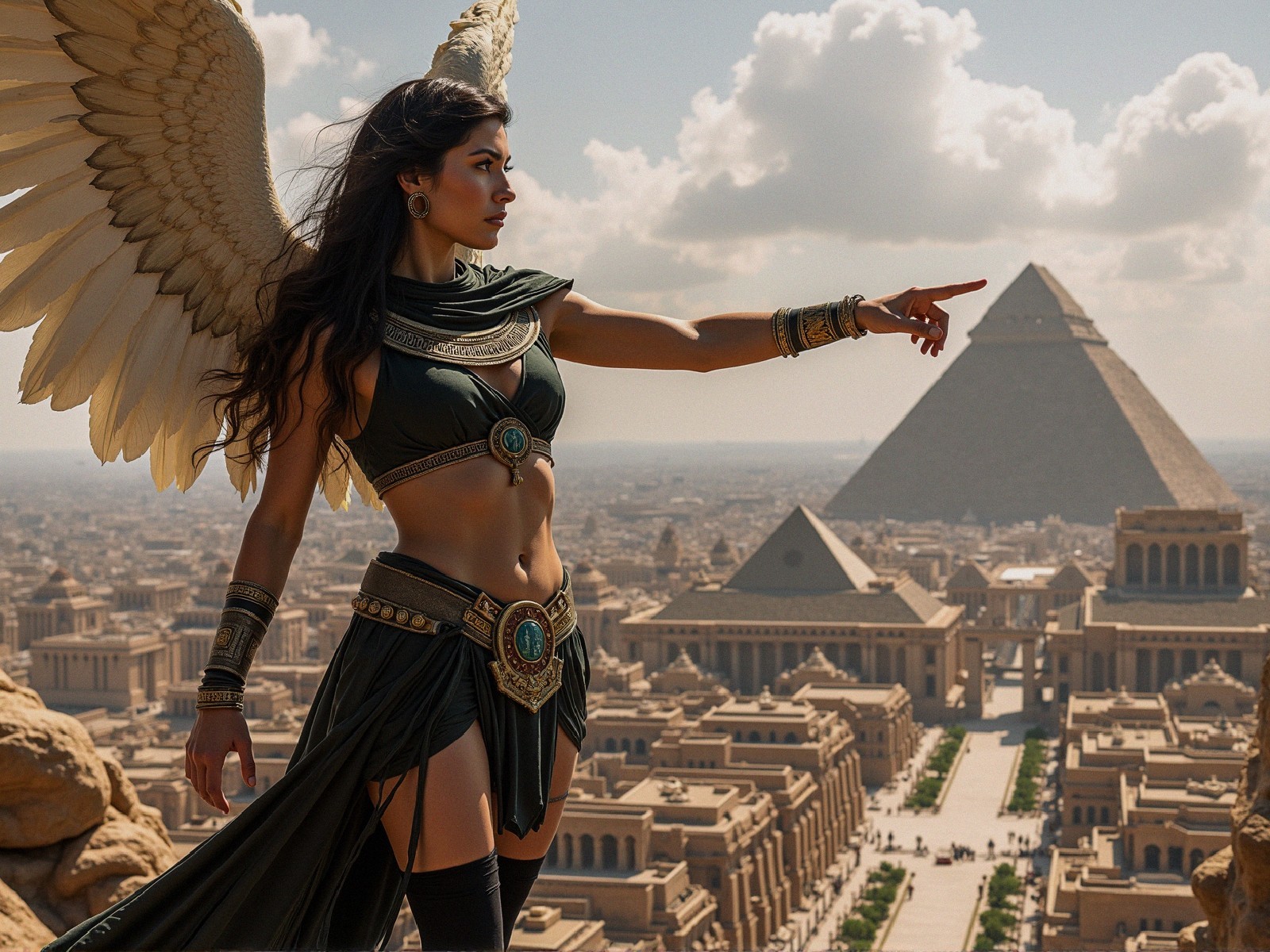 Majestic Winged Figure Overlooking Ancient City