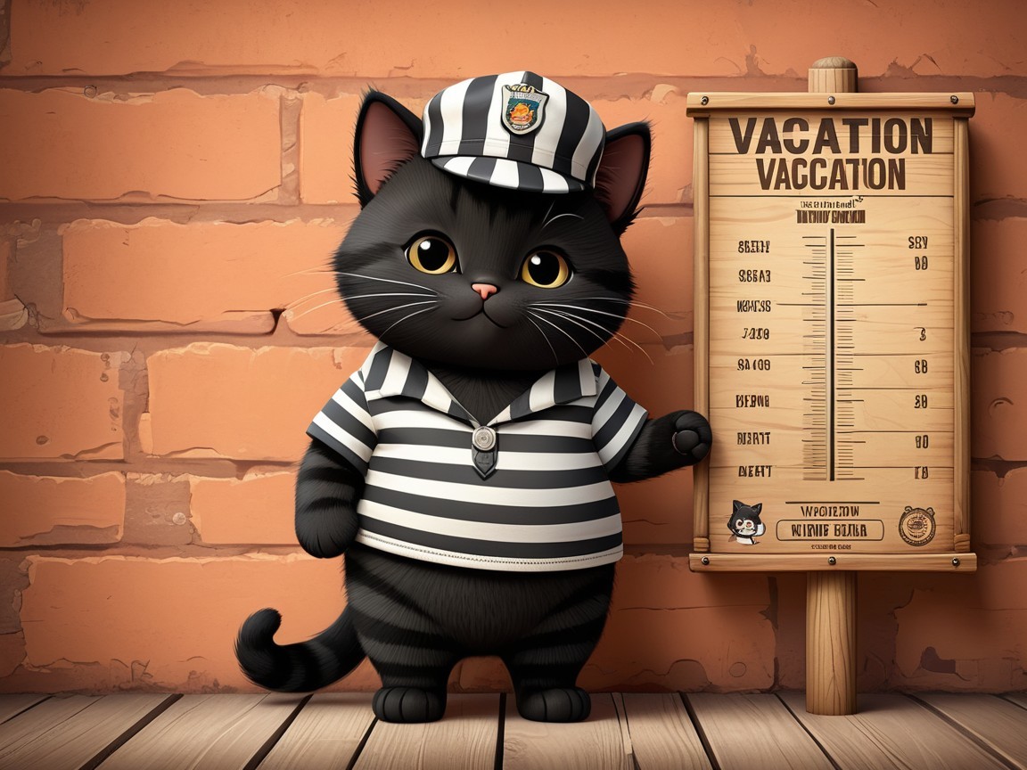 Cartoon Cat in Prisoner Outfit by Vacation Board