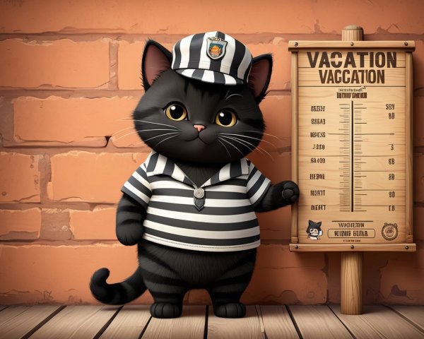 Cartoon Cat in Prisoner Outfit by Vacation Board