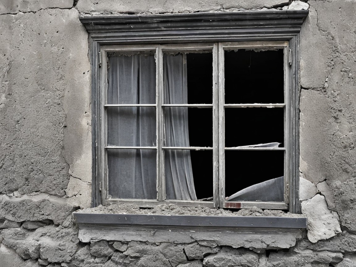 Weathered Window in a Dilapidated Wall Setting