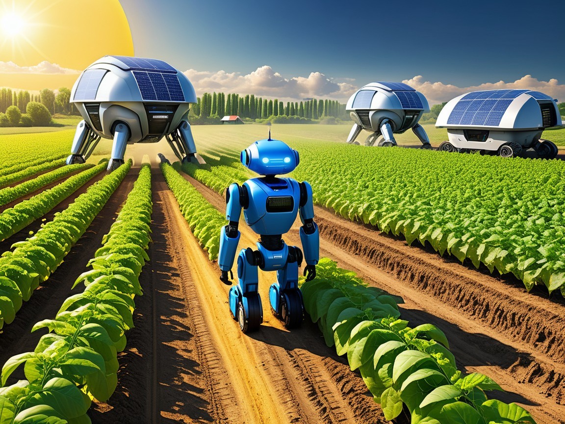 Vibrant Agricultural Landscape with Futuristic Technology