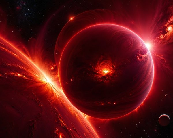 Vibrant Cosmic Scene with Fiery Planet and Stars