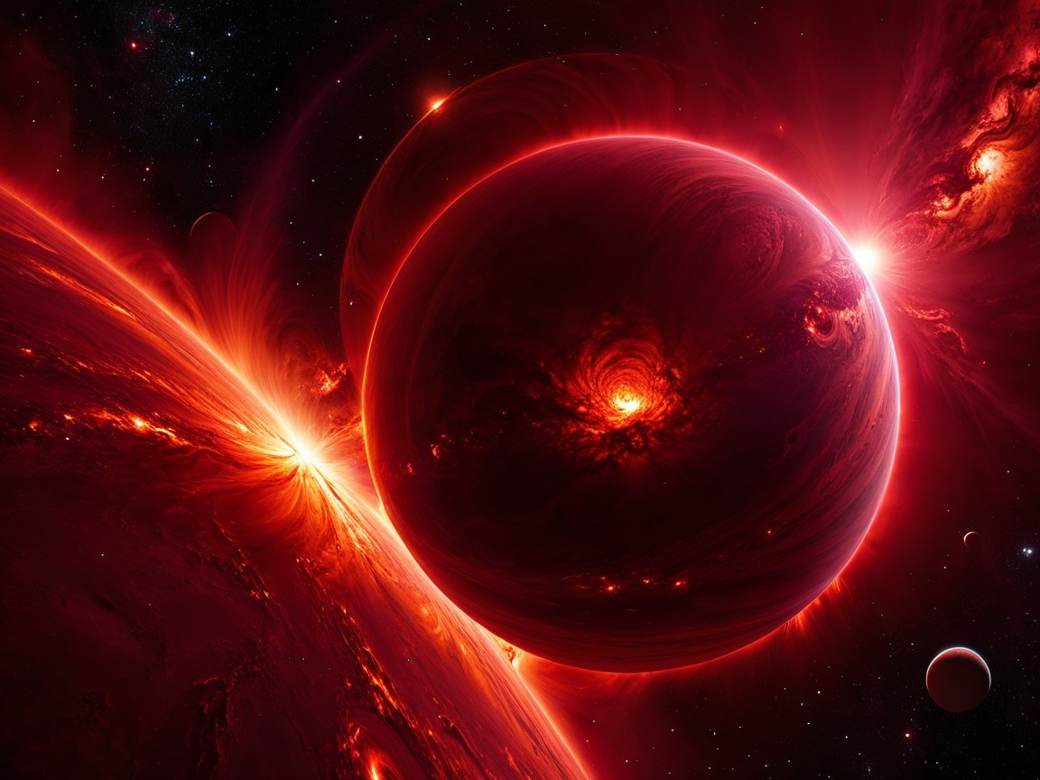 Vibrant Cosmic Scene with Fiery Planet and Stars