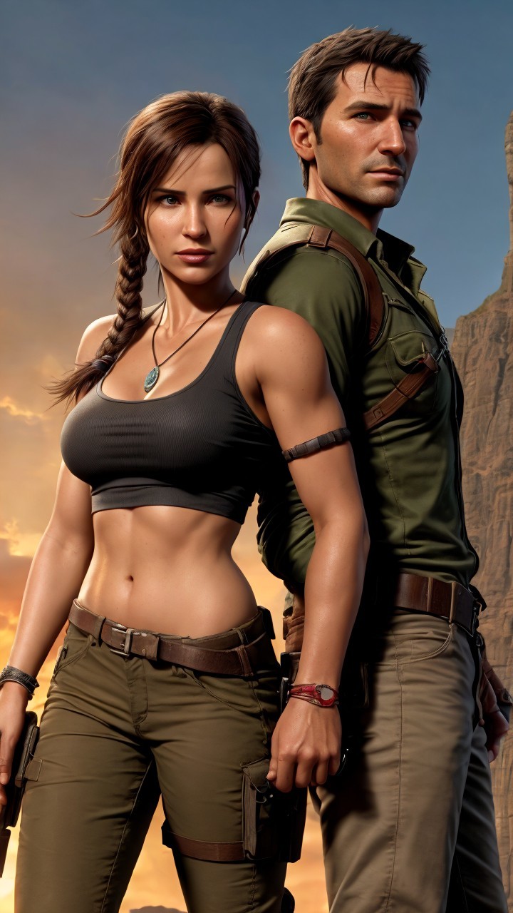 Adventurous Characters in Dramatic Desert Landscape