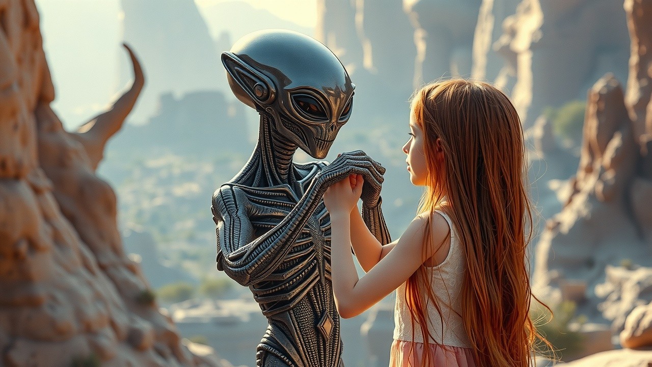 Surreal Landscape with Girl and Alien Connection