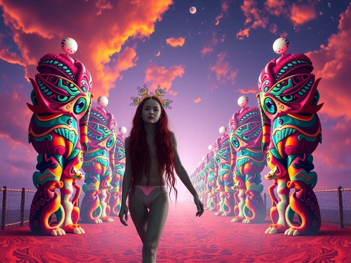 Surreal Scene of a Woman on a Colorful Pathway