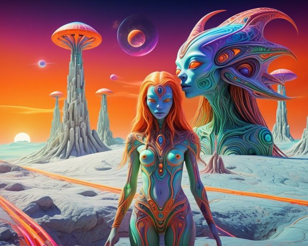 Surreal Alien Landscape with Colorful Rock Formations