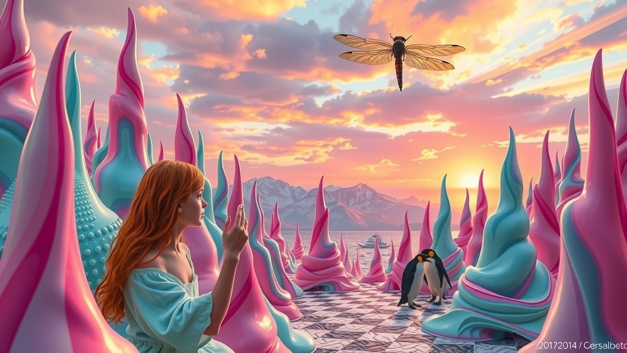Surreal Landscape with Ice Cream Cone Formations