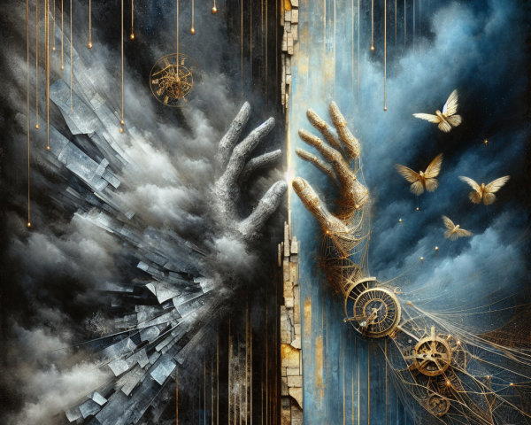 Otherworldly Scene of Chaos and Order Divided in Two