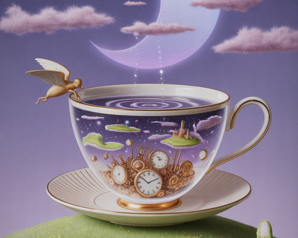 Whimsical Teacup in Dreamy Starry Landscape