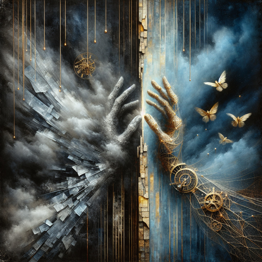 Otherworldly Scene of Chaos and Order Divided in Two