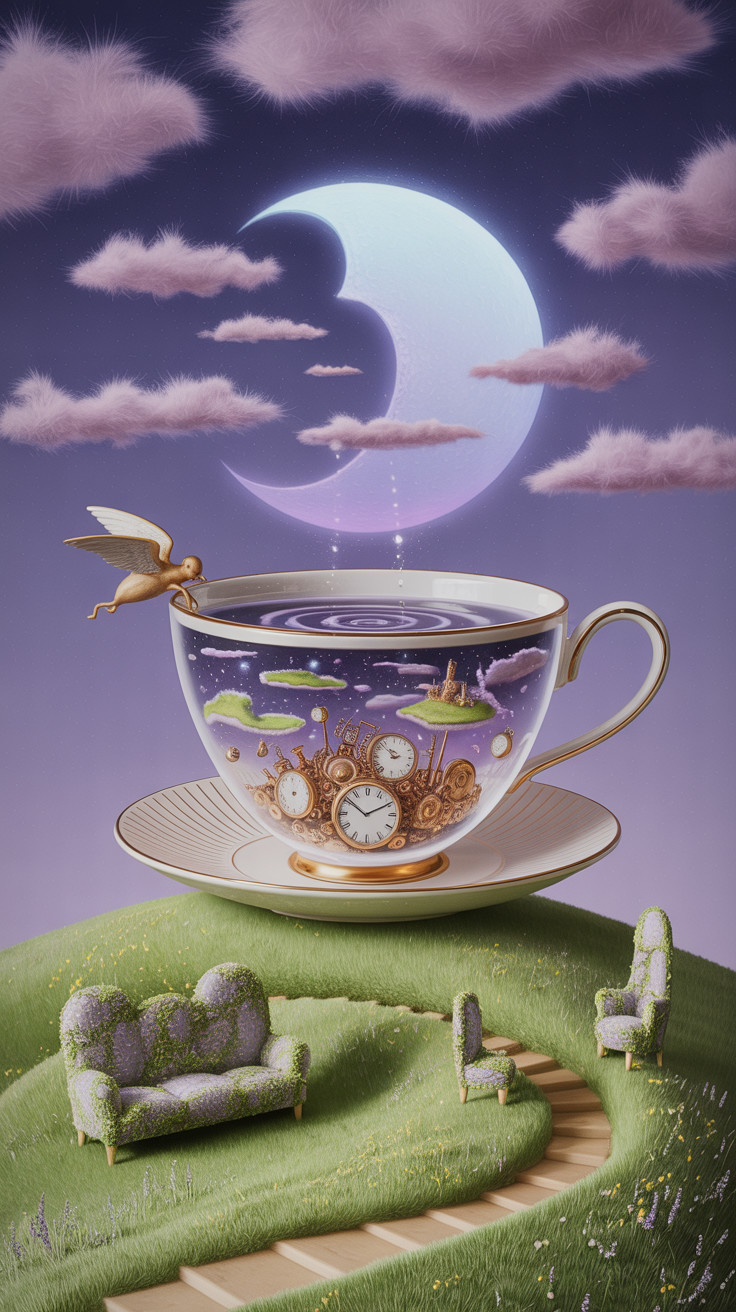 Whimsical Teacup in Dreamy Starry Landscape