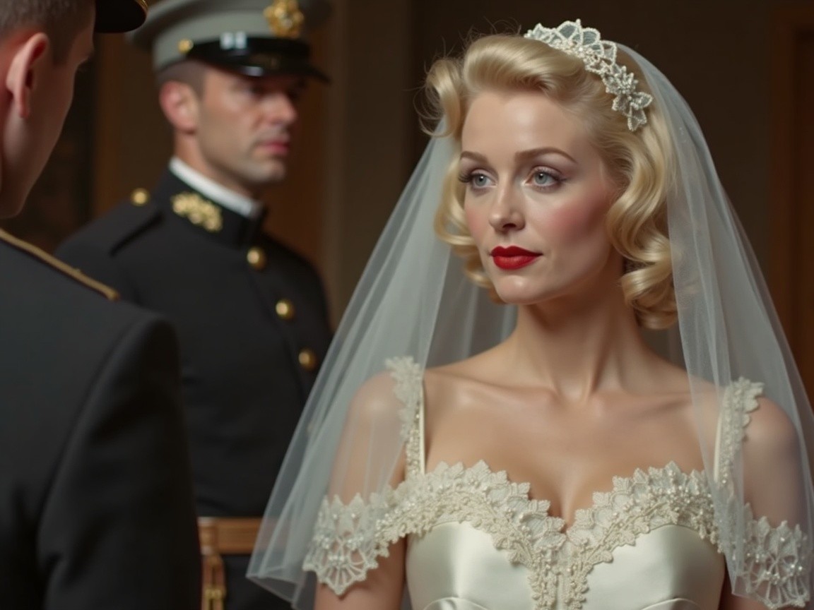 Glamorous Bride in Elegant Lace Wedding Gown