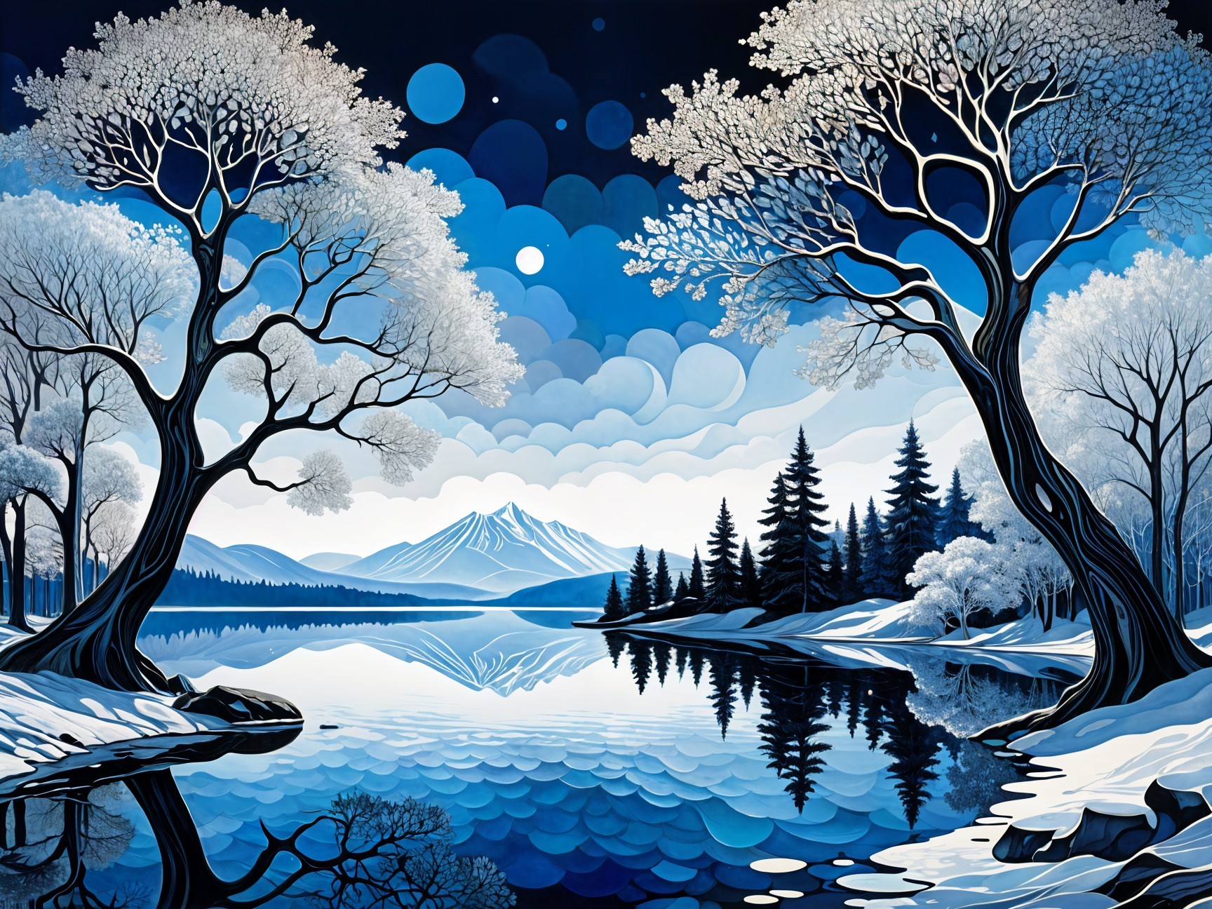 Serene Winter Landscape with Frost-Covered Trees