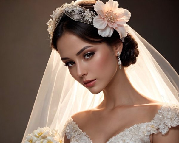 Elegant Bride in Veil and Floral Headpiece