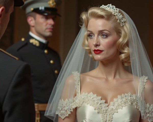 Glamorous Bride in Elegant Lace Wedding Gown