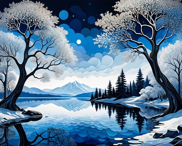 Serene Winter Landscape with Frost-Covered Trees